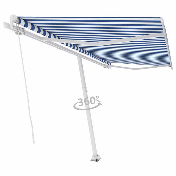 vidaXL Freestanding Manual Retractable Awning 400x350 cm Blue/White