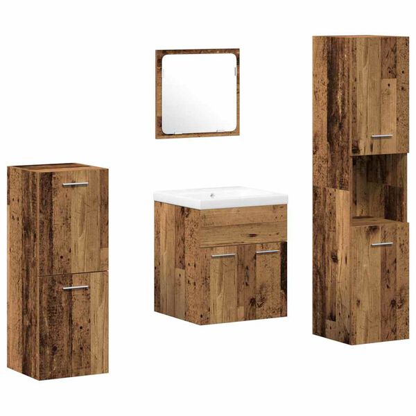 vidaXL Bathroom Furniture Set with Door 5 pcs Old Wood Engineered Wood