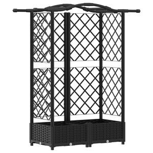 vidaXL Raised Bed with Trellis and Roof Black 124 x 40 x 126 cm PP