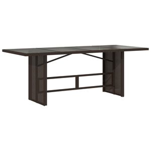 vidaXL Garden Table with Glass Top Brown 190x80x74 cm Poly Rattan