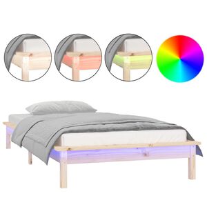 vidaXL LED Bed Frame without Mattress 75x190 cm Small Single Small Single Solid Wood