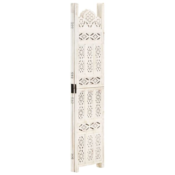 vidaXL Hand carved 3-Panel Room Divider White 120x165 cm Solid Mango Wood