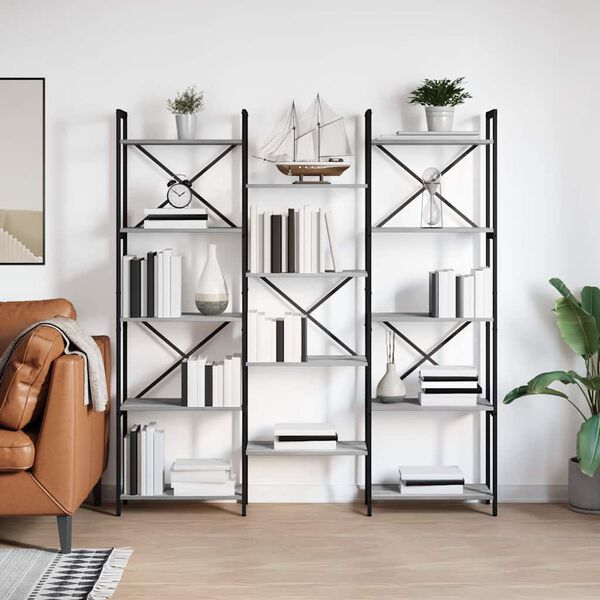 vidaXL Bookshelf Grey sonoma 156 x 25 x 167 cm Engineered Wood