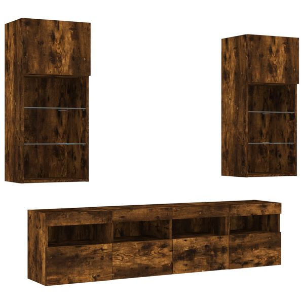vidaXL 5 Piece TV Wall Units with LED Smoked Oak Engineered Wood
