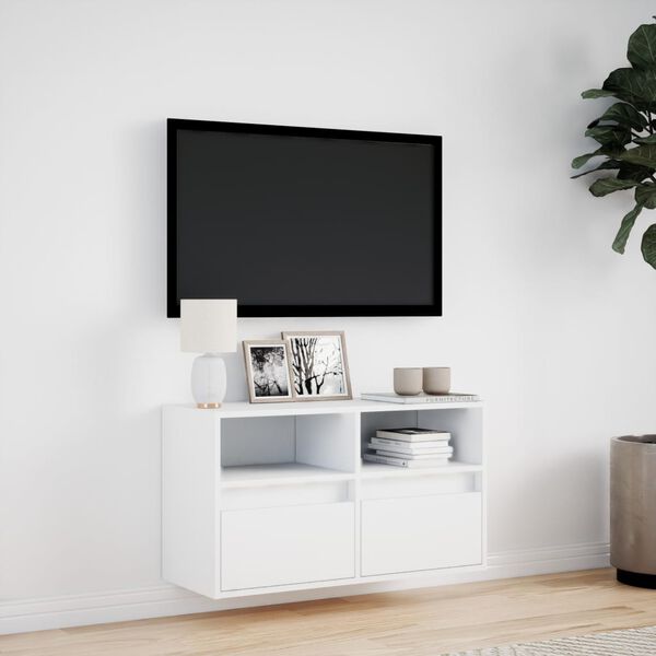 vidaXL TV Wall Cabinet with LED Lights White 80x31x45 cm