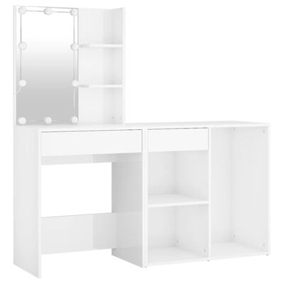 vidaXL LED Dressing Table with Cabinet High Gloss White Engineered Wood