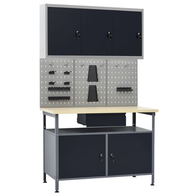 vidaXL Workbench with Three Wall Panels and One Cabinet