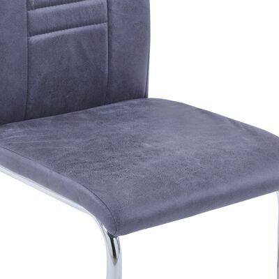 vidaXL Cantilever Dining Chairs 4 pcs Grey Faux Suede Leather