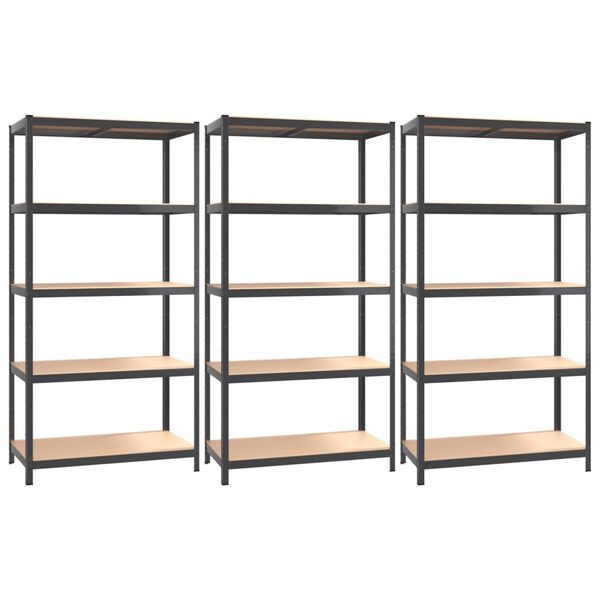 vidaXL 5-Layer Shelves 3 pcs Anthracite Steel&Engineered Wood