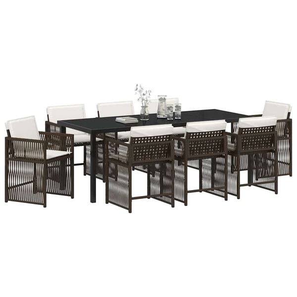 vidaXL Garden Dining Set 9 pcs Brown Poly Rattan