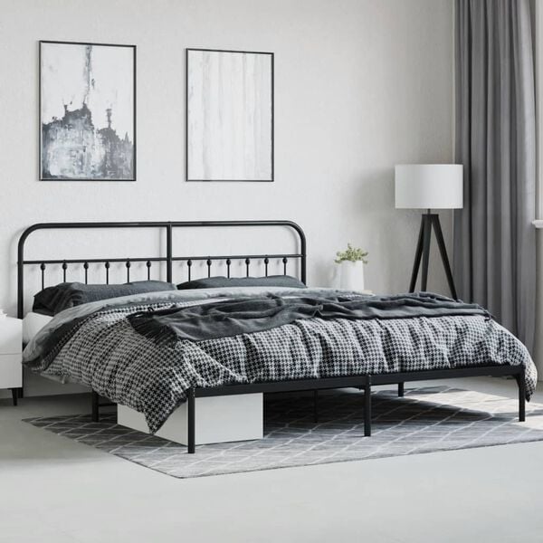 vidaXL Metal Bed Frame without Mattress with Headboard Black 200x200cm