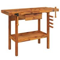 vidaXL Workbench with Drawer and Vices 124x52x83 cm Solid Wood Acacia