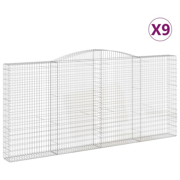 vidaXL Arched Gabion Baskets 9 pcs 400x30x180/200 cm Galvanised Iron