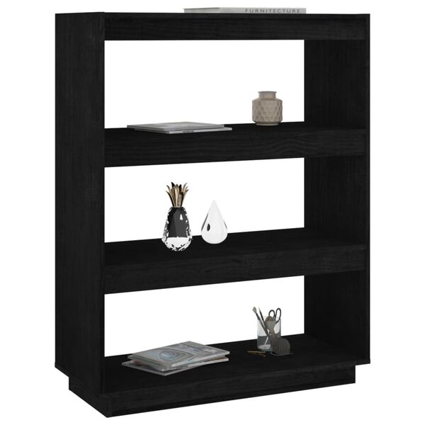 vidaXL Book Cabinet/Room Divider Black 80x35x103 cm Solid Pinewood