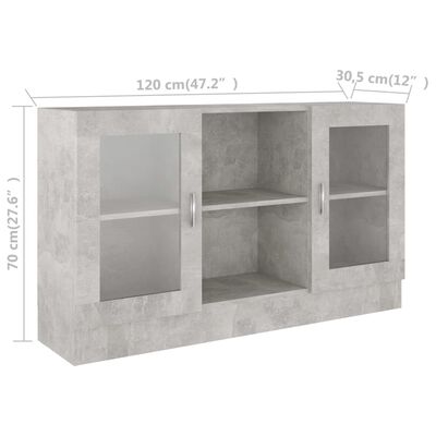 vidaXL Vitrine Cabinet Concrete Grey 120x30.5x70 cm Engineered Wood