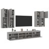 vidaXL 7 Piece TV Wall Cabinet Set with LED Lights Grey Sonoma