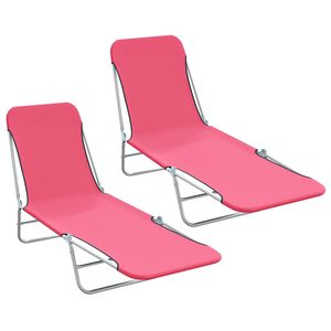vidaXL Folding Sun Loungers 2 pcs Steel and Fabric Pink