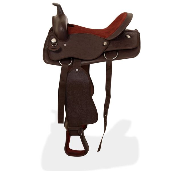 vidaXL Western Saddle. Headstall&Breast Collar Real Leather 16" Brown