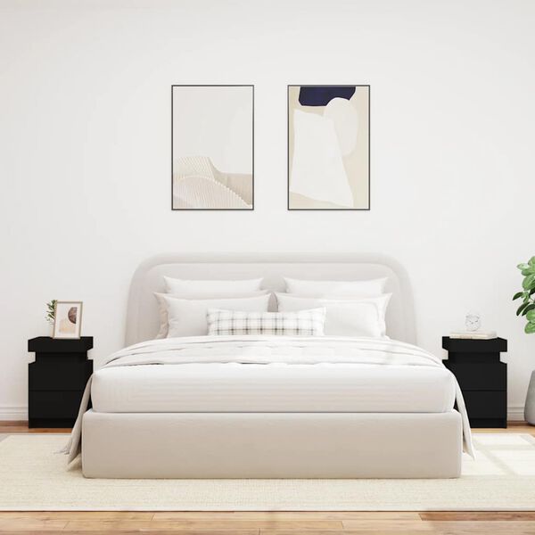 vidaXL Bedside Cabinets with LED Lights 2 pcs Black 35x39x55 cm