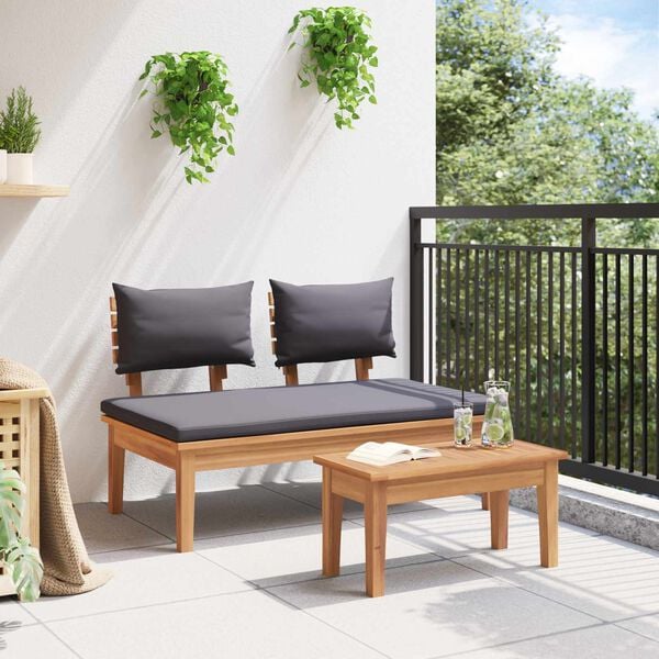 vidaXL Garden Bench 2 pcs Grey and Brown Solid Teak wood