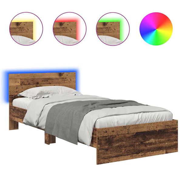 vidaXL Bed Frame with Headboard Old Wood 90 x 200 cm Engineered Wood