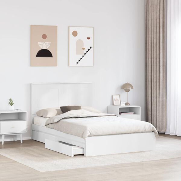 vidaXL Storage Bed with Headboard White 120 x 190 cm Engineered Wood