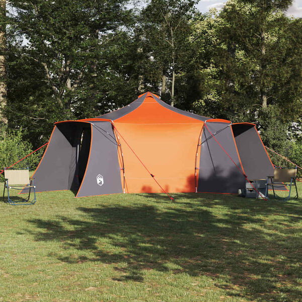 vidaXL Tipi Tent with Roof Grey and Orange 492 x 492 x 275 cm Fabric