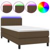 vidaXL Box Spring Bed with Mattress&LED Dark Brown 100x200cm Fabric