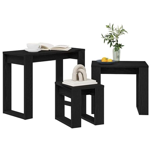 vidaXL Nesting Tables 3 pcs Black Oak Engineered Wood
