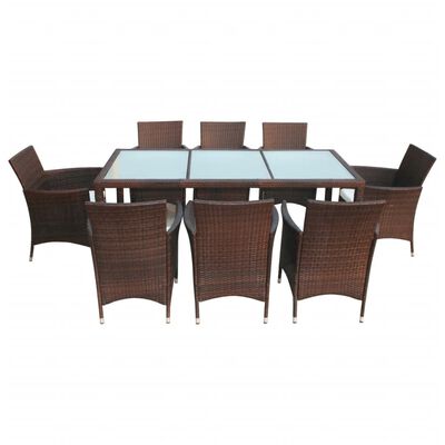 Brown Poly Rattan Garden Furniture Set 1 Table 8 Chairs