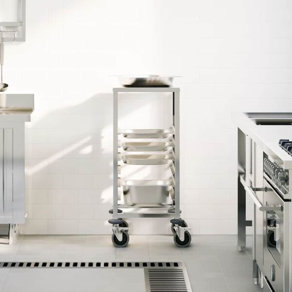 vidaXL Tray Trolley with 6 GN Containers 39x55x87 cm Stainless Steel