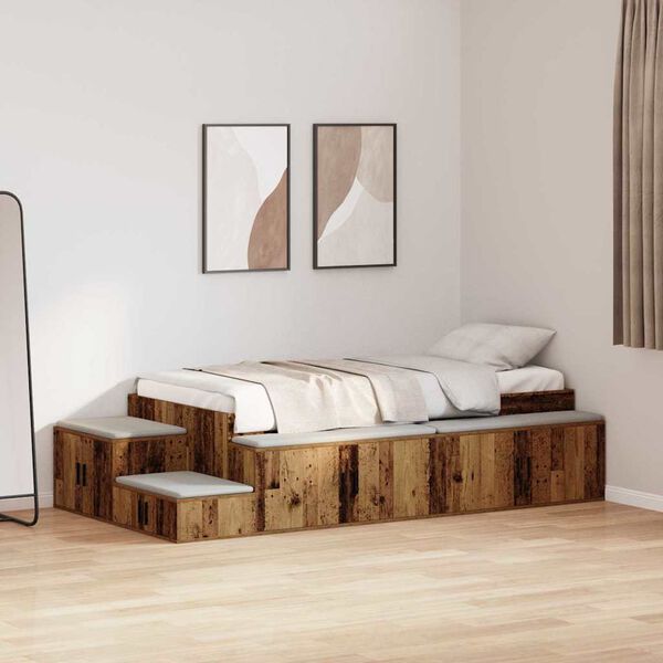 vidaXL Storage Bed Frame with Storage Old Wood 80 cm Engineered Wood
