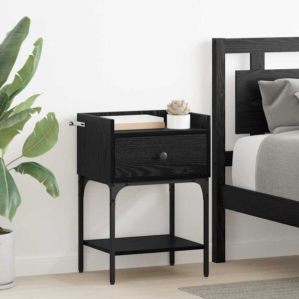 vidaXL Bedside Table Black Oak 40 x 29 x 60 cm Engineered Wood