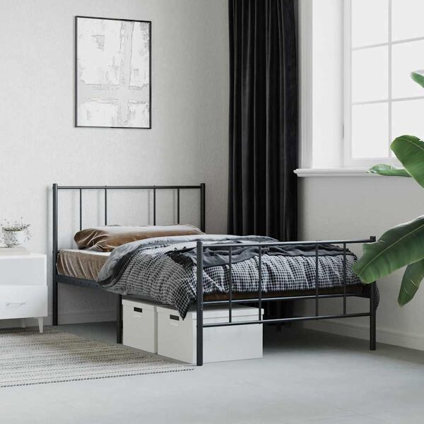 vidaXL Metal Bed Frame without Mattress with Footboard Black 80x200cm