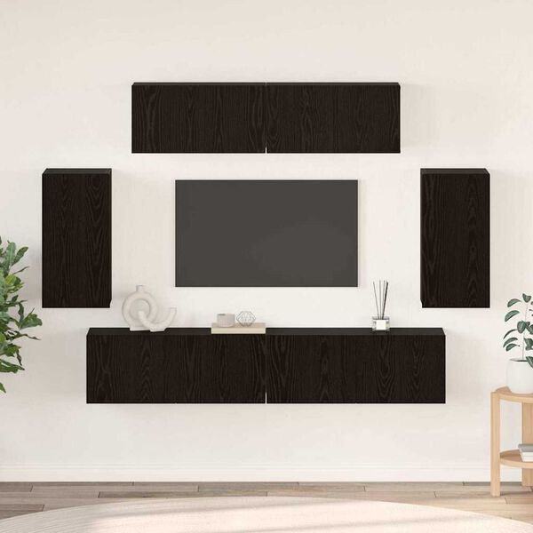 vidaXL TV Cabinet Set Wall-mounted 6 pcs Black Oak Engineered Wood