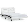 vidaXL Bed Frame with LED without Mattress "Hvar" White and Black 140x190 cm