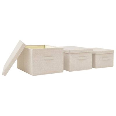 vidaXL Stackable Storage Box Set of 3 Piece Fabric Cream