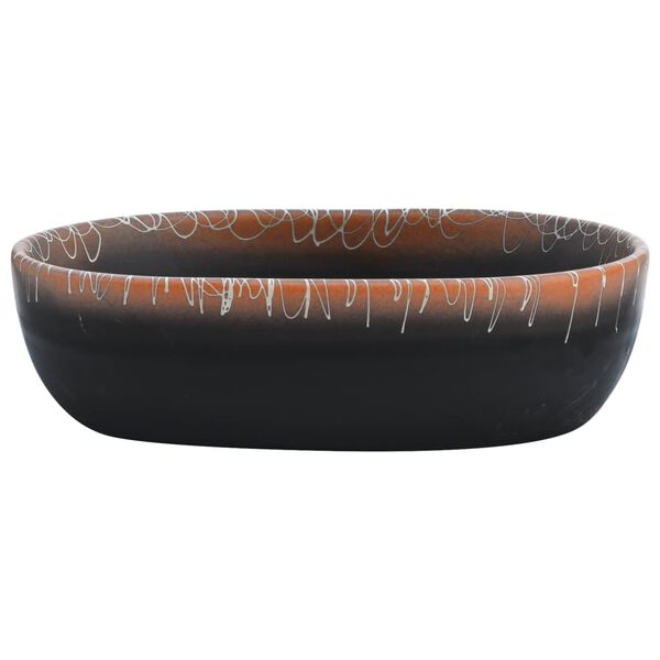 vidaXL Countertop Basin Black and Orange Oval 47x33x13 cm Ceramic