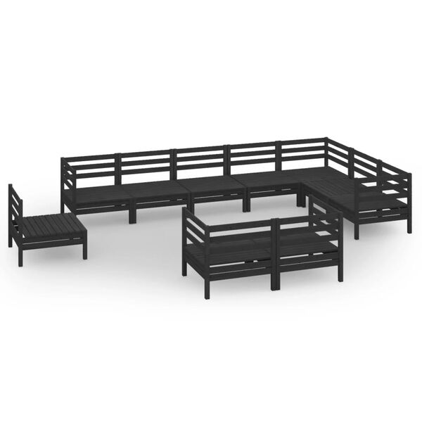 vidaXL 10 Piece Garden Lounge Set Solid Wood Pine Black