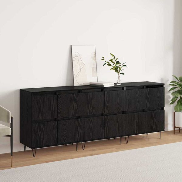 vidaXL Sideboards 3 pcs Black oak 180 x 35 x 70 cm Engineered wood
