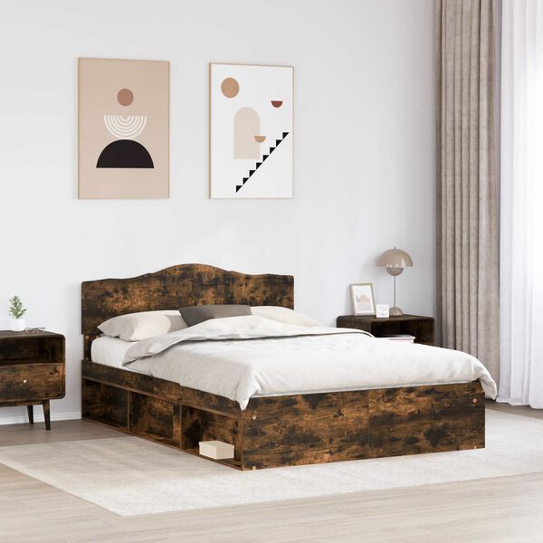 vidaXL Bed Frame Smoked Oak 160 x 200 cm Solid Pine Wood