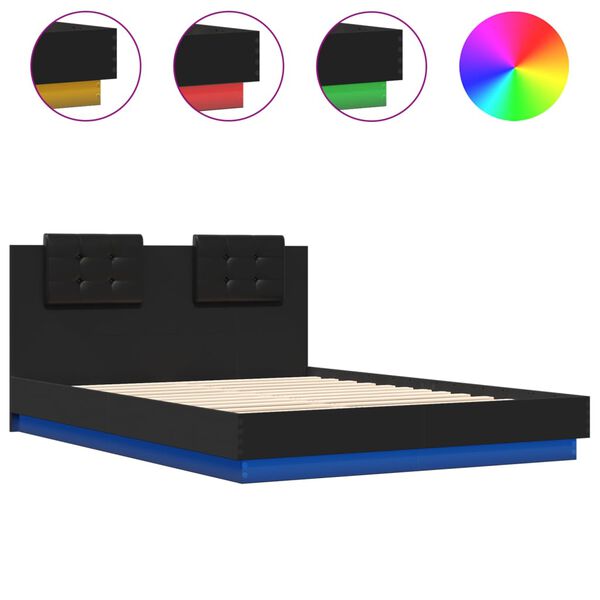 vidaXL Bed Frame with LED without Mattress Black 150x200 cm King Size