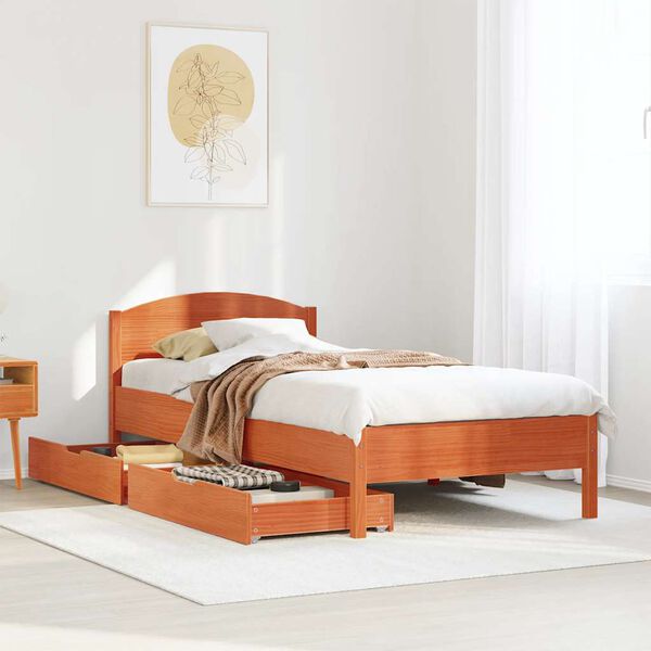 vidaXL Bed Frame without Mattress Wax Brown 100x200 cm Solid Wood Pine