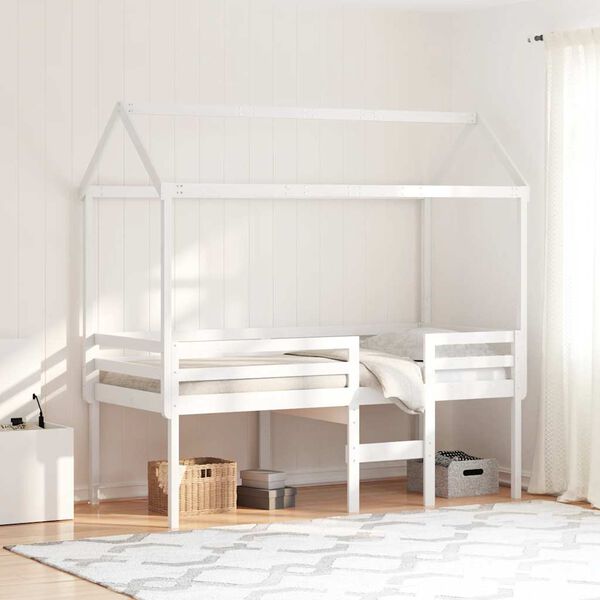 vidaXL High Sleeper Bed without Mattress White 90x200 cm Solid Wood Pine