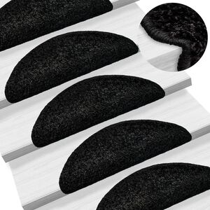 vidaXL Stair Mats 15 pcs 56x17x3 cm Black Half Round