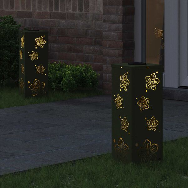 vidaXL Solar LED Pathway Light 2 pcs Olive Green Cold Rolled Steel