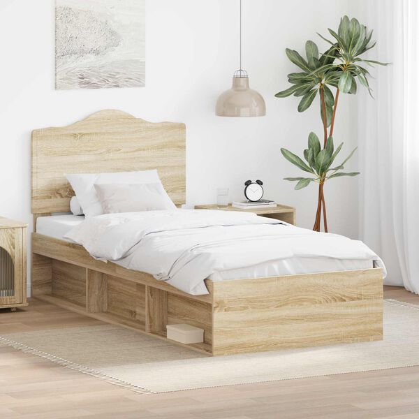 vidaXL Bed Frame with Headboard Sonoma 100 x 200 cm Solid Pine Wood