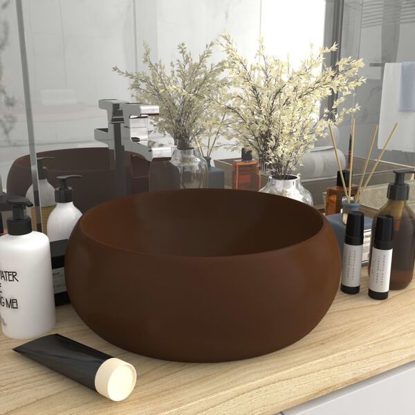 vidaXL Luxury Wash Basin Round Matt Dark Brown 40x15 cm Ceramic