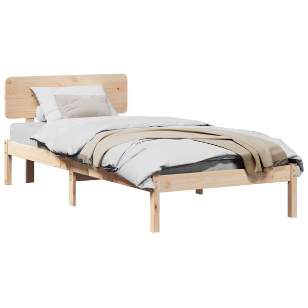 vidaXL Bed Frame with Headboard Natural 100 x 200 cm Solid Pine Wood