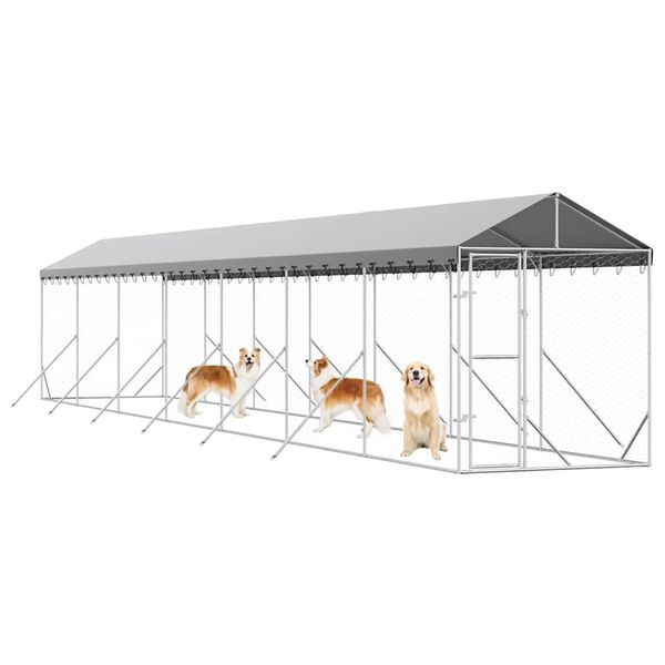 vidaXL Outdoor Dog Kennel with Roof Silver 2x14x2.5 m Galvanised Steel